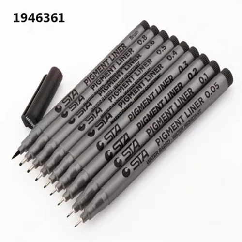 Marqueurs artistiques STA imperméables, stylo à brosse, pour bureau, étudiant, école, peinture, dessin au trait, noir, stylos à croquis fins, fournitures d'art