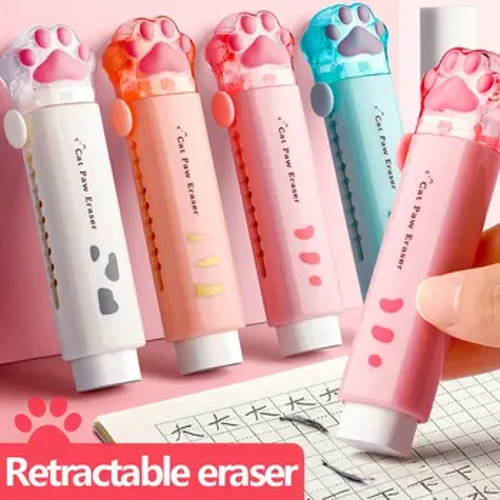 Léirscriosán inghnóthaithe Kawaii Cat Gleoite Stáiseanóireacht na Cóiré Léirscriostóirí Líníochta Rubair Oifig soláthairtí scoile leanaí
