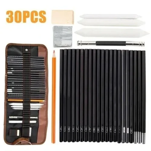 30pcs Marrazketa Hasiberrientzako Sketch Set Egur-ikatza Arkatza Arte Pintura Sketch Paper Paper multzoa