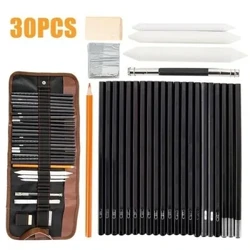 30ccs Arlunio Set Braslun Dechreuwyr Siarcol Pensil Celf Peintio Braslun Set Deunydd Ysgrifennu
