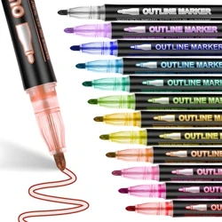 Canetas de contorno de linha dupla, 8/12/24 cores, marcadores metálicos auto-contornos, canetas de desenho para escrita com glitter para escrita de cartão de natal