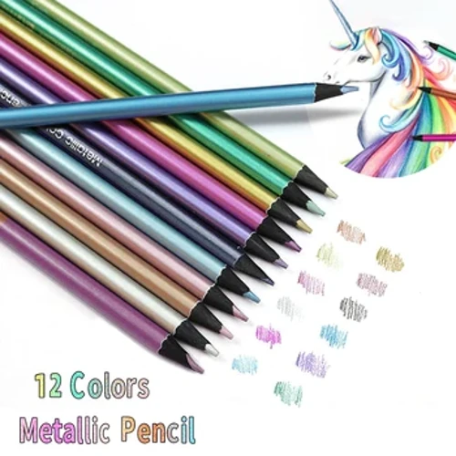 12 Faarwen Metallic Faarweg Bläistëft Zeechnen a Skizzen Set Faarweg Bleistift DIY Art Supplies Faarw Heemmolerei