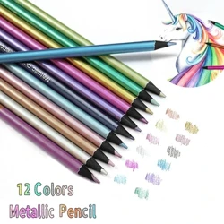Juego de lápices de colores metálicos para dibujar y dibujar, 12 colores, suministros de arte DIY, pintura para el hogar