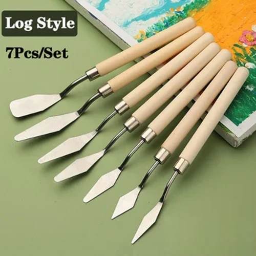 Forniture per pittura con tavolozza a olio in metallo e legno, cancelleria per raschietto per vernice a punta piatta in legno