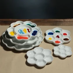 Pflaumenblüten-Aquarellpalette mit 7 Gittern, Jingdezhen-Brennung, Gouache-Acrylfarbe in Künstlerqualität, Unterverpackung, Keramikschale