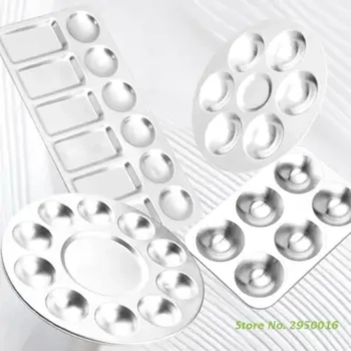 Round /Rectangle Paint Tray Palettes Metal Paint Pallet for Kids Students Adults to Paints on Art Project Watercolor Painting