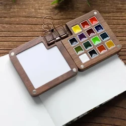 Umelecká drevená paleta akvarelov Ins Style Cestovanie Prenosná Prázdna škatuľka na akrylové farby Štvorcová škatuľka s podnosom Škatuľka na umelecké maľby