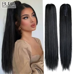 22Inch Tổng Hợp Đuôi Ngựa Tóc Thẳng Dài Móng Vuốt Kẹp Đuôi Ngựa Chịu Nhiệt Tự Nhiên Sóng Cho Nữ Tóc Vàng Bộ Tóc Giả