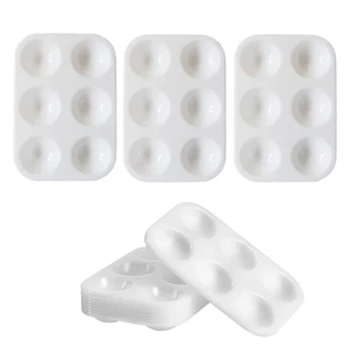 I-15pcs Palette ye-Paint Tray Premium 6 Wells White Plastic Rectangular Rectangular Watercolor Palette Umculi Ohlanganisa Ithreyi Lombala ukuze Apende