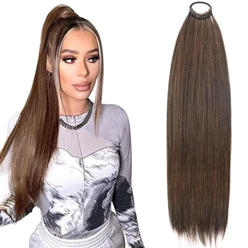 Extensions de queue de cheval synthétiques élastique cheveux tressés queue de poney postiche 24 pouces noir blond brun coiffure pour les femmes