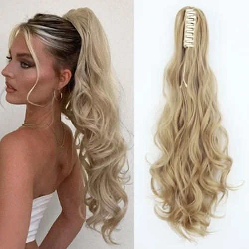 สังเคราะห์ 24 นิ้วยาว Wavy Claw คลิปบนผมหางม้า EXTENSION สีบลอนด์หางม้า EXTENSION สำหรับผู้หญิง PONY TAIL Hairpiece