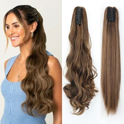 LSI GIRL Synthetig 24" Clip Crafanc Tonnog Hir Ar Estyniad Gwallt Ponytail Gwrthiannol Tonnau Naturiol Cynffon Merlod Gwallt Ffug