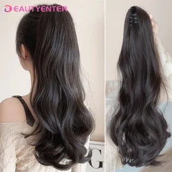 BEAUTYENTER Pita Rambut Keriting Panjang Sintetis dengan Klip Grab Ekor Kuda Wig Rambut Keriting Ekor Kuda Palsu Rambut Berbulu Bisa Dikepang