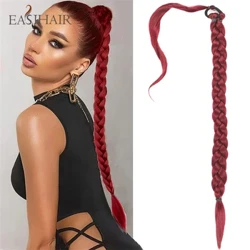 Trecce sintetiche da boxe Coda di cavallo Estensione dei capelli coda di cavallo intrecciata lunga per le donne Coda di cavallo avvolgente vino rosso con elastico per capelli 32 pollici
