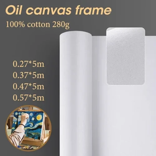 5 m witte canvasrol, 280 g katoen, oefenschilderen voor beginners, 27/37/47/57 cm brede kunstbenodigdheden HB-04