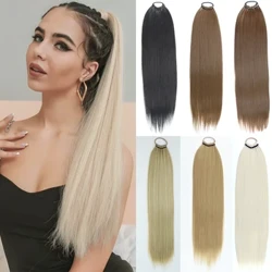 Estyniadau Gwallt Ponytail Straight Synthetig AZQUEEN 24 Modfedd Ponytail Hir Syth sy'n Gwrthsefyll Gwres ar gyfer Menywod Estyniadau Gwallt Wig