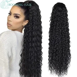 Curly Hestehale Extensions Clip i syntetisk snoretræk Hestehaleparyk Lang 32 Tommer Water Wave Afro Pony Tail Kvinder Hårstykke False