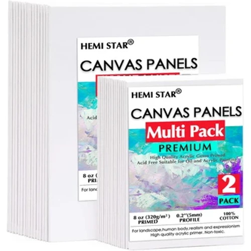 Painting Canvas Panels 100% Cotton 2 Pieces Artist Canvas Boards for Painting, Multi Size Primed White Canvas fir Acryl, Ueleg