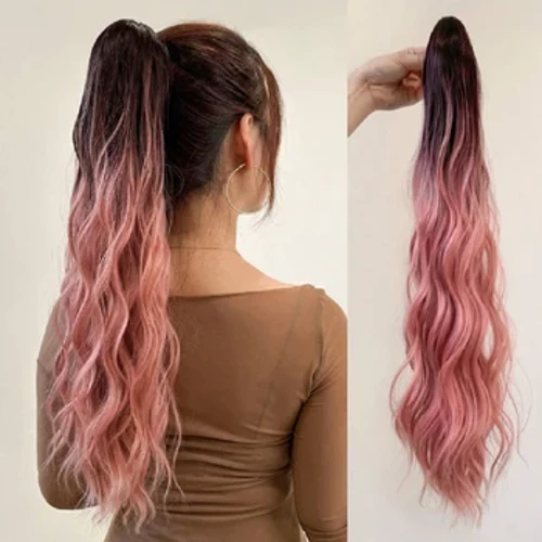 Claw Clip Ponytail Extension For Women 22 Inch Long Water Wavy Curly Multi-Coloredt Fibers Synthetic Natural Soft Daily Use