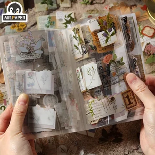 Mr.Paper 4 Design PET Vintage Sticker Book Literary Plant Stamp Labels Rich Pattern Εγχειρίδιο DIY Διακοσμητικά αισθητικά αυτοκόλλητα