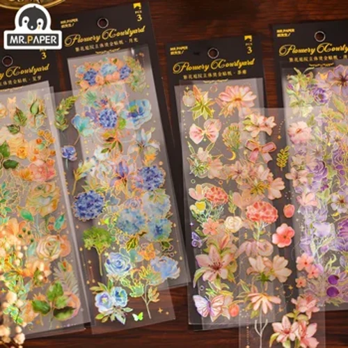 Mr. giấy 4 Kiểu 3 cái/túi Vintage Thực Vật Gel Miếng Dán Văn Học Thẩm Mỹ Tay Hoa Tài Khoản Trang Trí Văn Phòng Phẩm Miếng Dán