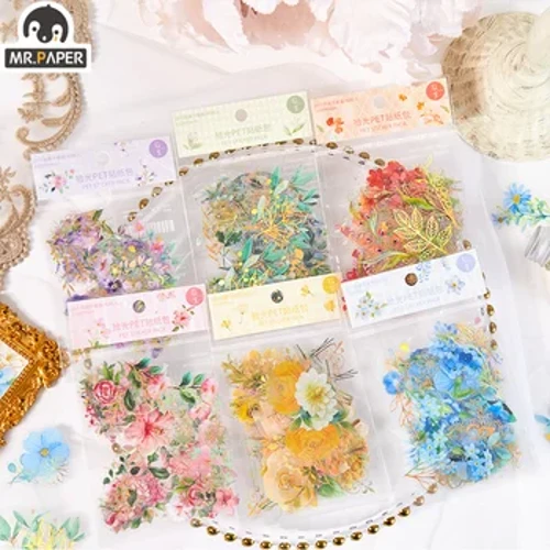 Jenap kagyz 6 stil 40Pc / sumka estetiki gül stikerleri täze ösümlik el hasaby DIY material bezeg kanselýariýa stikerleri