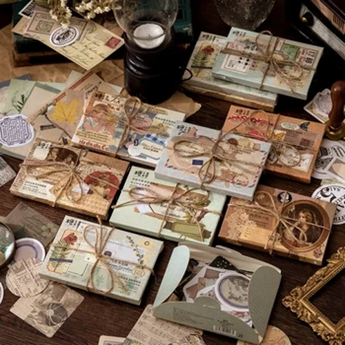 Sticeri 60pcs/Vintage Stationery Aesthetig Junk Journal Dyddiadur Papur Llyfr Lloffion Sothach Cylchgrawn Affeithwyr Celf Cyflenwadau Sticer