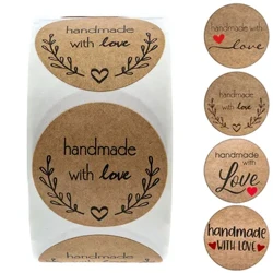 100-500 Chiếc 1 Inch Vintage Giấy Kraft Handmade Với Tình Yêu Dán Gói Cảm Ơn Bạn Văn Phòng Phẩm Nhãn Dán nướng Hải Cẩu