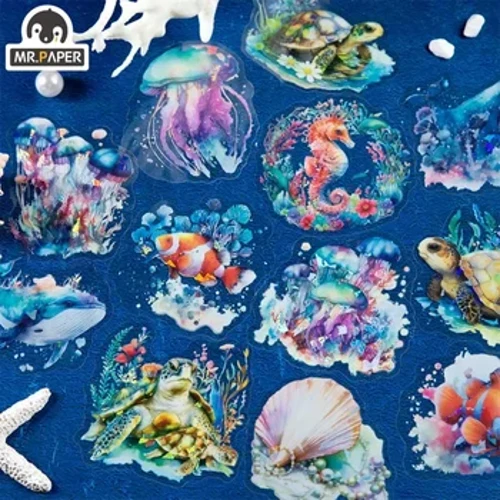 Mr. Paper 10pcs/pack Ocean Animal Theme Sticker PET Exquisite Jellyfish Guka Handbook Dekorasyon Sticker Stationery