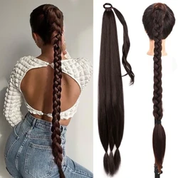 Extensions capillaires synthétiques longues tressées 26/34 pouces, tresses de boxe, enrouler autour de la queue de Chignon avec élastique