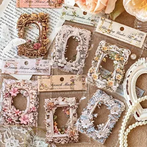 Papier gaufré série miroir de fleurs, 10 pièces, cadre de Collage de fleurs squelette Vintage, bricolage, planificateur de Journal indésirable