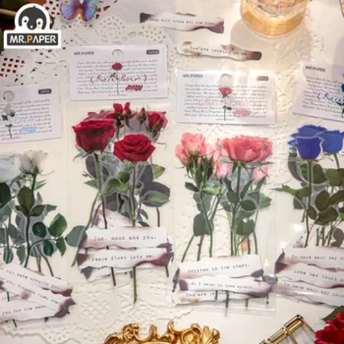 Mr. Paper 4 Style Light Retro PVC Stickers Romantic Rose Series Журнал Декоративні наклейки Естетичні канцтовари
