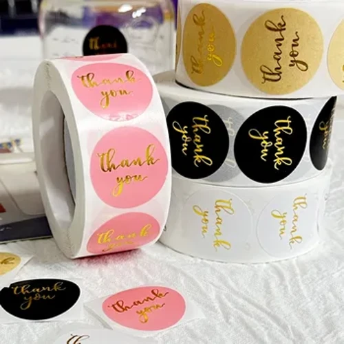 500 Adet 25mm Altın Pembe Siyah Teşekkür Ederim Çıkartmalar Kraft Kağıt Etiket Pişirme Düğün Dekor için Doğum Günü Partisi Hediye Sızdırmazlık Etiket