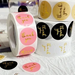500 Uds. Pegatinas de agradecimiento de 25mm, color dorado, rosa y negro, pegatina de papel Kraft para hornear, decoración de boda, regalo de fiesta de cumpleaños, pegatina de sellado