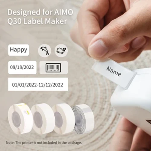 ʻO AIMO Thermal Printing Label Paper Roll no ka Q30 Label Maker Thermal Printer Hoʻomau Hoʻopili Hoʻopaʻa Paʻa Paʻa Wai ʻAiʻila