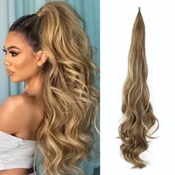 30 pouces queue de cheval synthétique longue ondulée couches Flexible enveloppement autour de fausse queue de poney Extensions de cheveux vague postiche pour les femmes