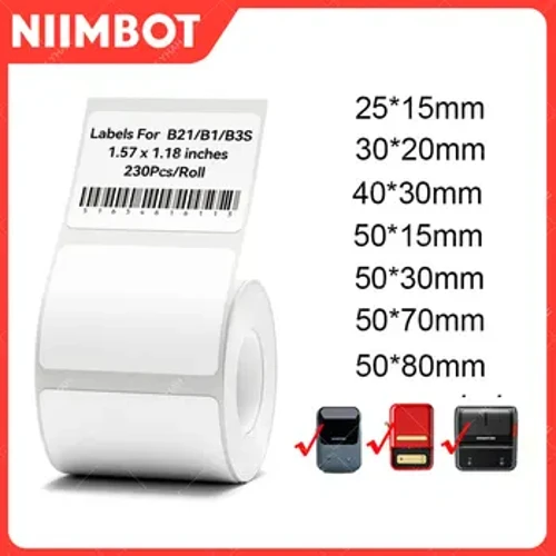 Niimbot B21/B1/B3S Páipéar Greamán Lipéad Teirmeach Inphriontáilte Bán 20-50mm Leithead Clib Éadaí Praghas Tráchtearra Bia Féinghreamaitheach
