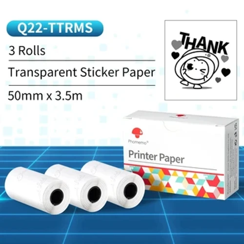 Phomemo M02 M02S M02Pro M03 Tulostin läpinäkyvä Itseliimautuva Tarra Paperi 3 rullaa Tarrat Repeämätön Vedenpitävä Öljynkestävä Liima
