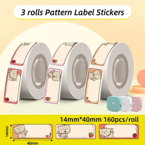 Phomemo D30 Q30 Q30S Q31 Drucker Selbstklebendes Etikettenpapier mit süßem Muster, 3 Rollen, reißfest, wasser- und ölfest, selbstklebend