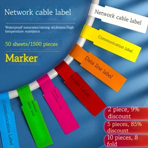 Borrence 750 st Label papier Labeler zelfklevende printer netwerkkabel label sticks kleur datakabel waterdicht Lijnnotatie