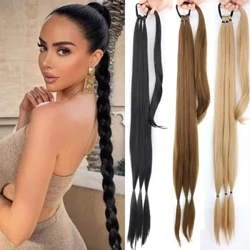 AZQUEEN sintetik örülen ponytail Elastik rezin zolakly saç bölekleri, aýallar üçin amatly ýylylyga çydamly ýokary temperatura süýümi