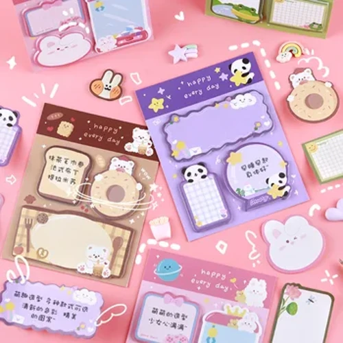 Kawaii Creative Combination Sticky Notes Søde tegneseriebeskeder Specialformede Sticky Notes Koreanske papirvarer Skoleartikler