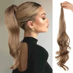 1 buc perucă coadă de cal perucă din fibră la temperatură înaltă, blond natural, extensii sintetice de coadă de cal pentru femei, postă lungă și ondulată pentru utilizare