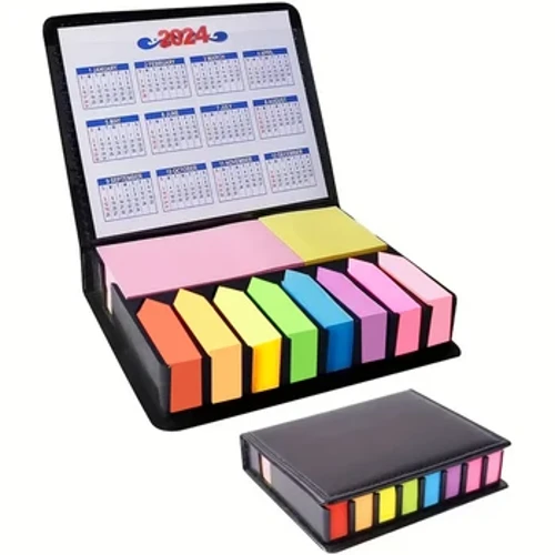 Flerfarvet Sticky Note Sæt, Farve Memo Pads med PU læder pakkeboks, Farvet Divider Self-Stick Notes Pads Kalender bundt