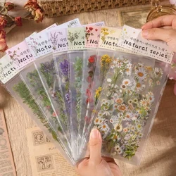 6Pcs Nature Books Series Decorative Sticker Retro Plant Daisy Leaves Scrapbooking Material Label Diy Diary Diary Album Planner