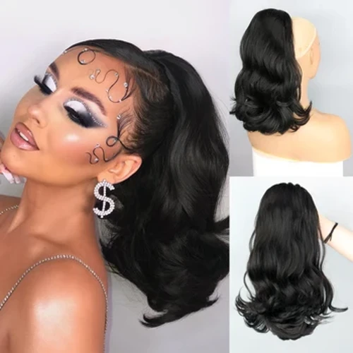 LSI GIRL Synthetig 18" Ysto Cynffon Kinky Straight Llinynnol Darlun Ponytail Darn gwallt Merlod Du Estyniad Gwallt Cynffon i Ferched