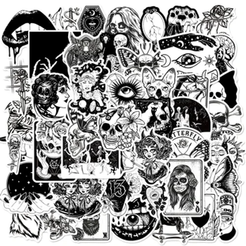 50pcs Izitika Ze-Gothic Zabafana Basebasha, Izitikha Ezipholile Zekhanda Lepunk LikaSathane, Izitikha Ze-Horror Skeleton Goth Zomthwalo Wencwadi Yekhompyutha Yekhompyutha