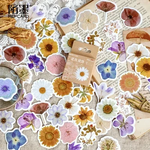 45 ცალი/პაკეტი Fresh Flowers Sticker Set Cute Decoration Scrapbook Stickers for Journaling Kid Diy Arts Crafts Album Junk Journal