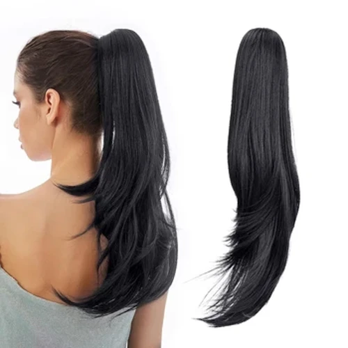Black Hoer Extension Ponytail 22 "Long Claw Hoer Extension Synthetic Wavy Straight Hoerpieces Clip in Ponytail Wig Daily Use