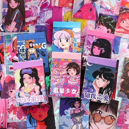50sheets Retro Japanese Kawaii Girl Sticker DIY Scrapbook Mobile Phone Case Tablet Stationery Stationary Dekorasyon Sticker